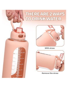 Botella de Agua de Vidrio SIEROZUR 1.81L con Pajilla Rosa 2