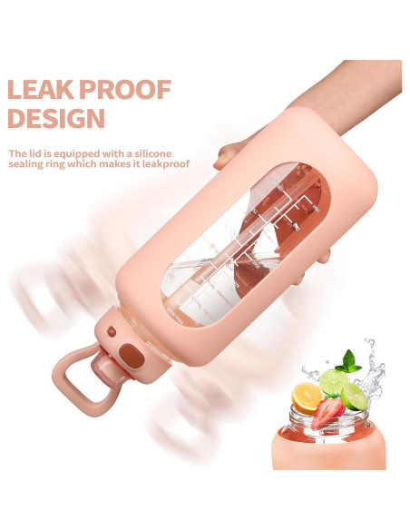 Botella de Agua de Vidrio SIEROZUR 1.81L con Pajilla Rosa