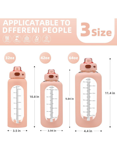 Botella de Agua de Vidrio SIEROZUR 1.81L con Pajilla Rosa