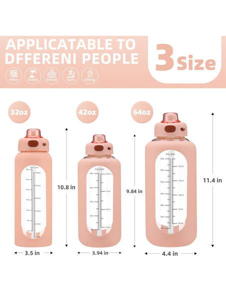 Botella de Agua de Vidrio SIEROZUR 1.81L con Pajilla Rosa