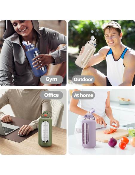 Botella de Agua de Vidrio SIEROZUR 1.81L con Pajilla Rosa