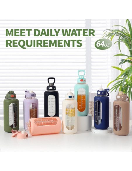 Botella de Agua de Vidrio SIEROZUR 1.81L con Pajilla Rosa