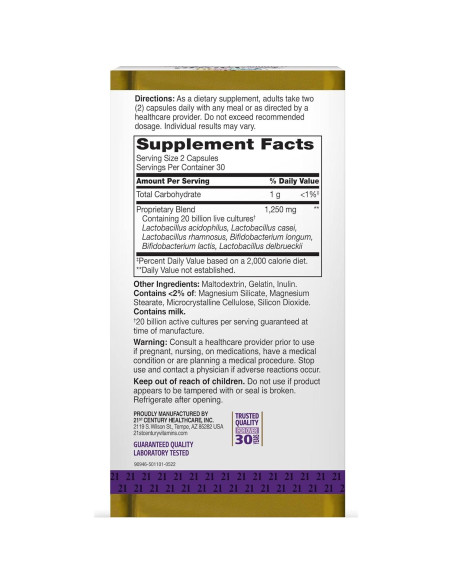 Cápsulas Probioticas 21st Century 60 Unidades 20 Mil Millones