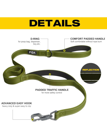 Correa para Perros Fida 1.22m Alta Resistencia Verde