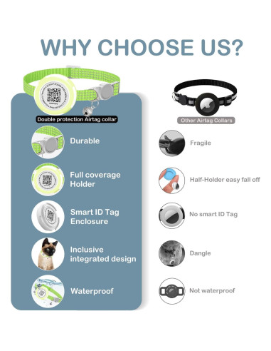 Collar para Gato HENGSHEYUE con Soporte Airtag Impermeable 20-32cm