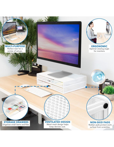 Soporte Elevador de Monitor Mount-It! Blanco con Cajones