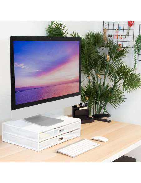 Soporte Elevador de Monitor Mount-It! Blanco con Cajones