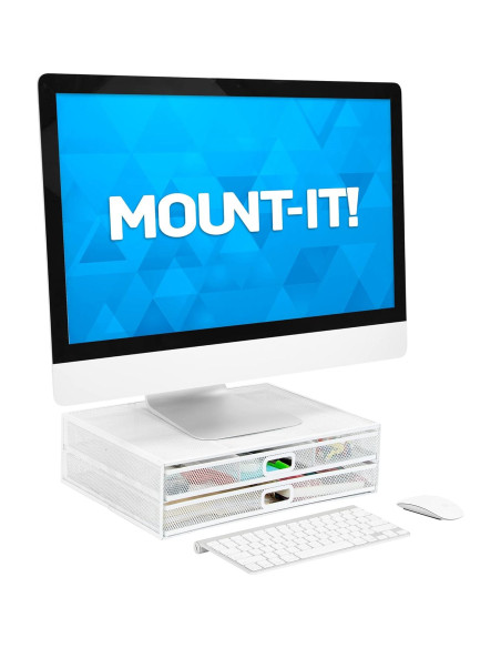 Soporte Elevador de Monitor Mount-It! Blanco con Cajones