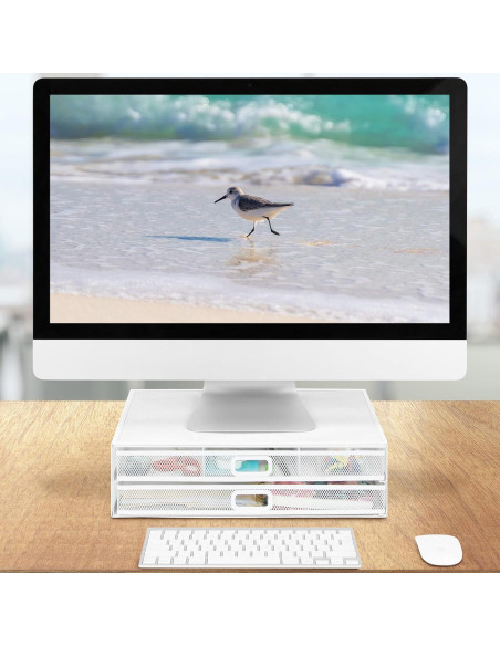 Soporte Elevador de Monitor Mount-It! Blanco con Cajones