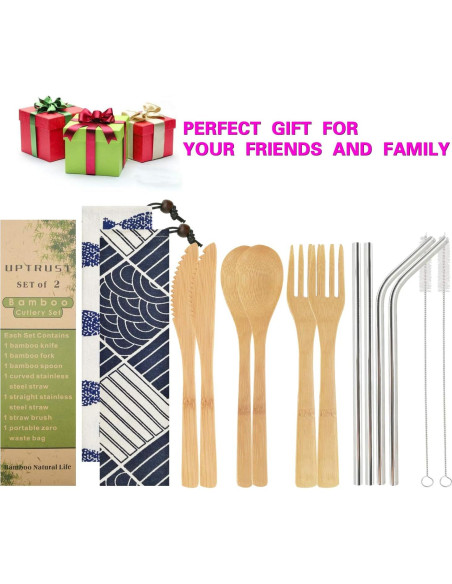 Conjunto de Cubiertos de Bambú UPTRUST 6 Piezas con Estuche