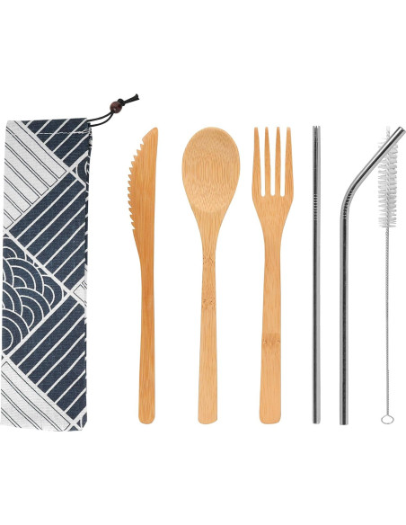 Conjunto de Cubiertos de Bambú UPTRUST 6 Piezas con Estuche