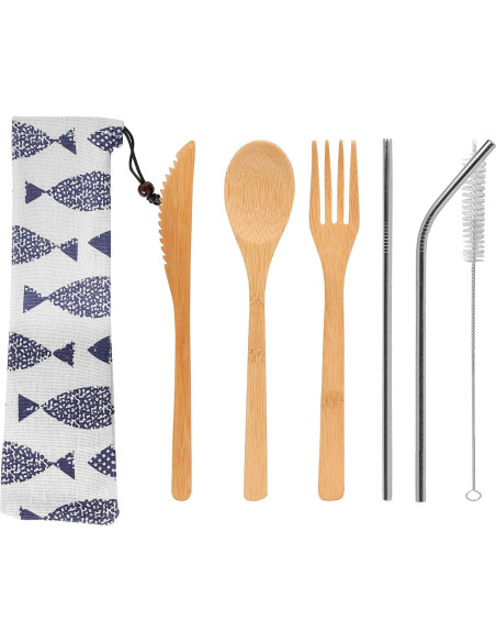 Conjunto de Cubiertos de Bambú UPTRUST 6 Piezas con Estuche