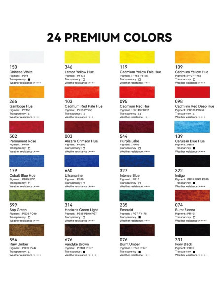 Juego de Pinturas Acuareladas Paul Rubens 24 Colores 12ml