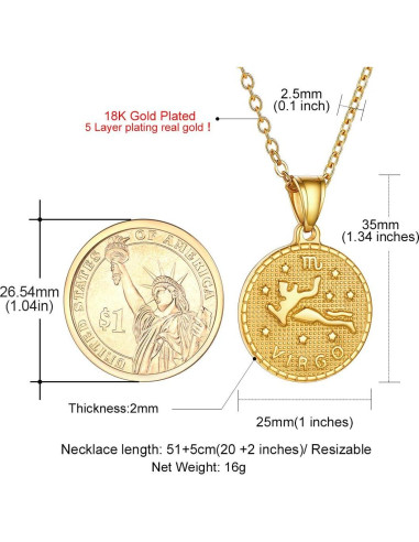 Collar Zodiacal GoldChic Virgo 18K Oro Ajustable 50.8 cm