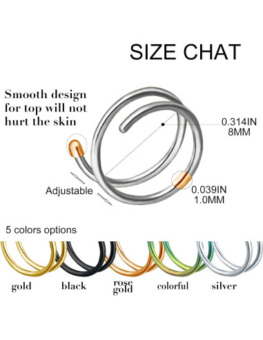 Aro de Nariz Doble Acero Inoxidable 18g Espiral Unisex