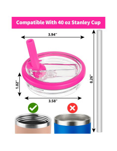 Tapa con Popote para Vaso Stanley 40 oz CHEMLLC - Paquete de 2 Rosa 2