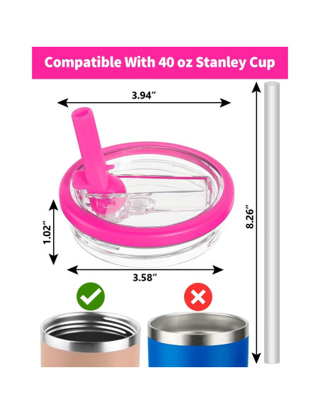 Tapa con Popote para Vaso Stanley 40 oz CHEMLLC - Paquete de 2 Rosa