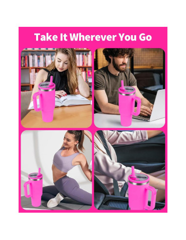 Tapa con Popote para Vaso Stanley 40 oz CHEMLLC - Paquete de 2 Rosa