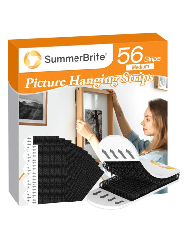 Tiras para colgar cuadros Summerbrite, 56 tiras adhesivas, negro