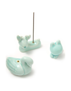 Juego de 3 Soportes de Incienso Cerámica Oavand Gato Cisne Ciervo