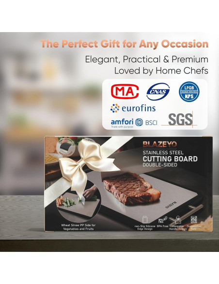Tabla de Cortar Doble Cara BLAZEYO Acero Inoxidable 40.6x27.9cm