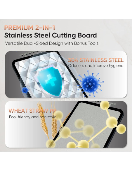 Tabla de Cortar Doble Cara BLAZEYO Acero Inoxidable 40.6x27.9cm