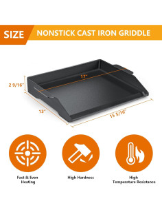 Plancha de Hierro Fundido FlameDuty 43.2 x 33 cm Antiadherente 2