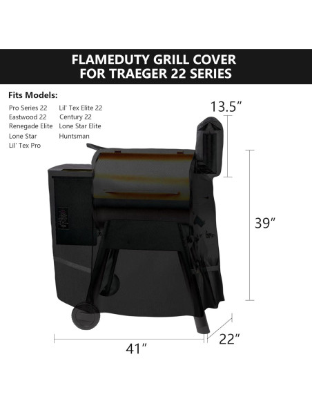 Cubierta de Parrilla FlameDuty 600D para Traeger Pro 22 Negra