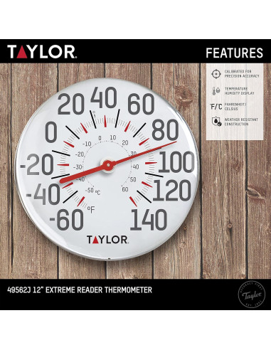 Termómetro de Pared Taylor 30.48 cm Blanco para Interior y Exterior