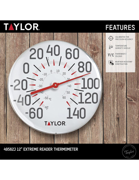 Termómetro de Pared Taylor 30.48 cm Blanco para Interior y Exterior