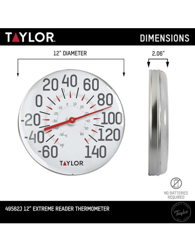 Termómetro de Pared Taylor 30.48 cm Blanco para Interior y Exterior