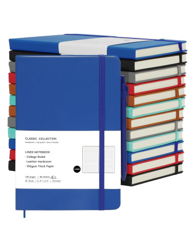 Coopay 12 Cuadernos A5 Tapa Dura con Bolígrafos Multicolor