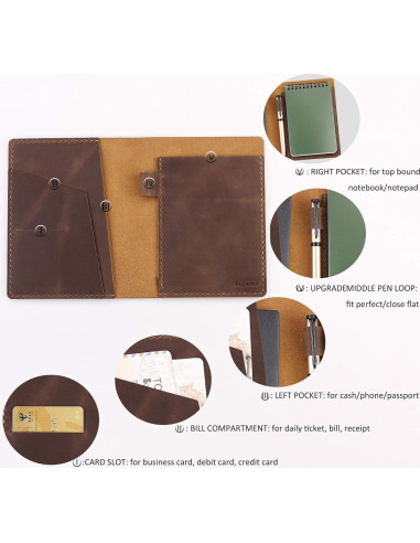 Cubierta de cuero Fasjosma para cuadernos 4x6 - Marrón