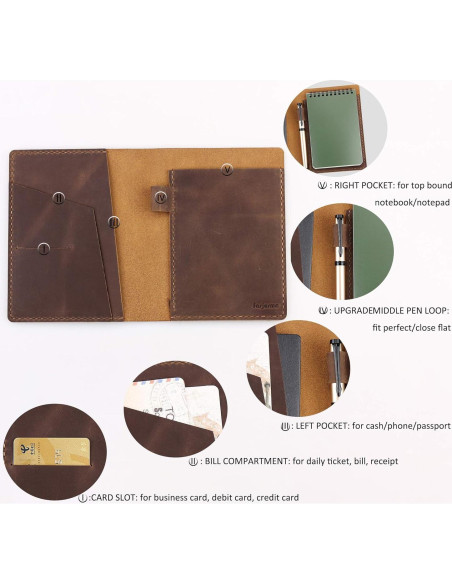 Cubierta de cuero Fasjosma para cuadernos 4x6 - Marrón