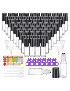 Easytle 96 Botellas de Vidrio con Rodillo 5ml y Accesorios