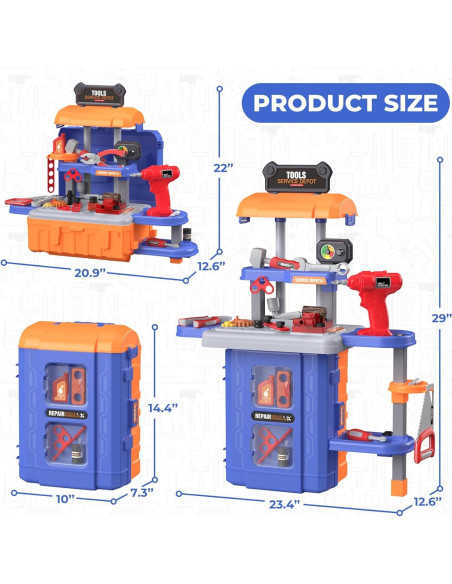 Banco de herramientas 3 en 1 FunMission para niños + taladro