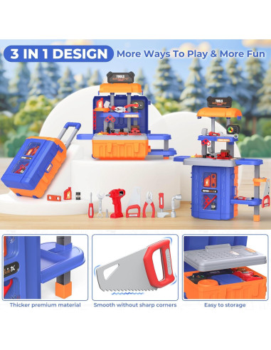 Banco de herramientas 3 en 1 FunMission para niños + taladro