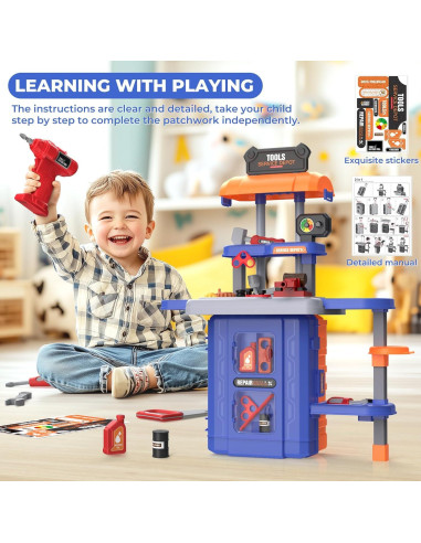 Banco de herramientas 3 en 1 FunMission para niños + taladro