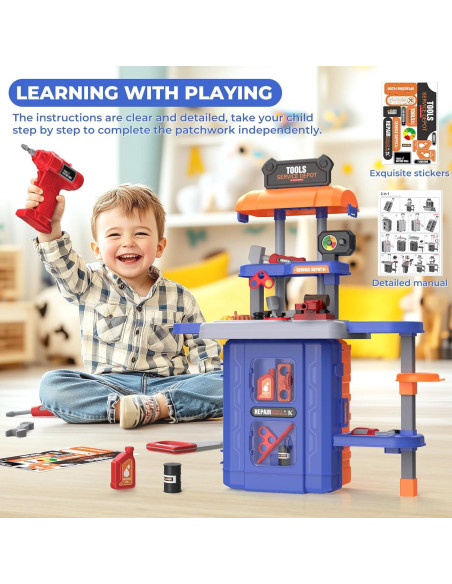 Banco de herramientas 3 en 1 FunMission para niños + taladro