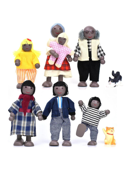 Figuras de Familia de Madera Jzszera con 2 Mascotas - 7 Piezas Figuras de Familia de Madera Jzszera con 2 Mascotas - 7 Piezas