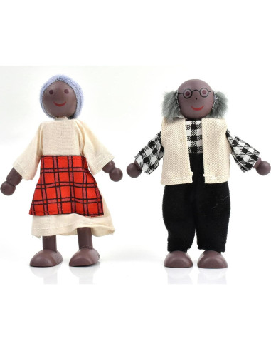 Figuras de Familia de Madera Jzszera con 2 Mascotas - 7 Piezas