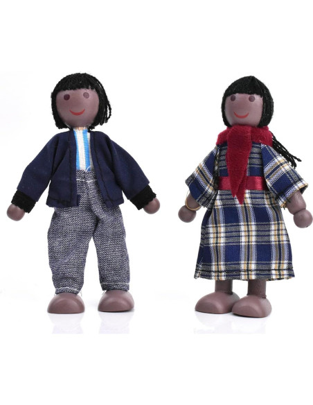 Figuras de Familia de Madera Jzszera con 2 Mascotas - 7 Piezas Figuras de Familia de Madera Jzszera con 2 Mascotas - 7 Piezas