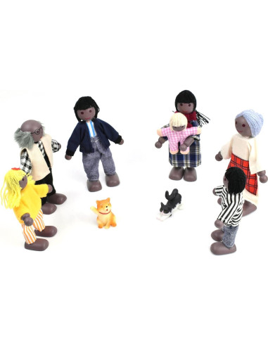 Figuras de Familia de Madera Jzszera con 2 Mascotas - 7 Piezas