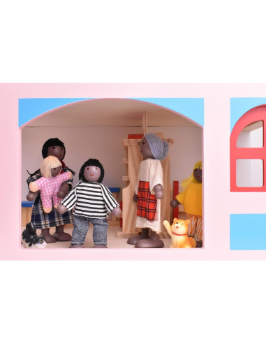 Figuras de Familia de Madera Jzszera con 2 Mascotas - 7 Piezas