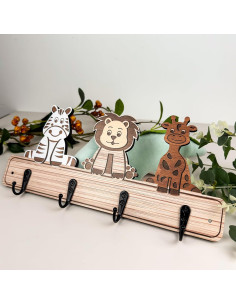 Perchero de pared para niños Midrean - 4 ganchos de madera 2