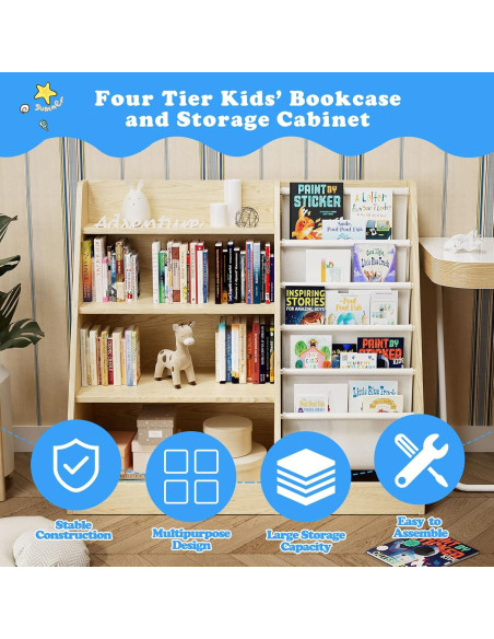 Estante de Libros para Niños HedoAjim 4 Niveles Burlywood