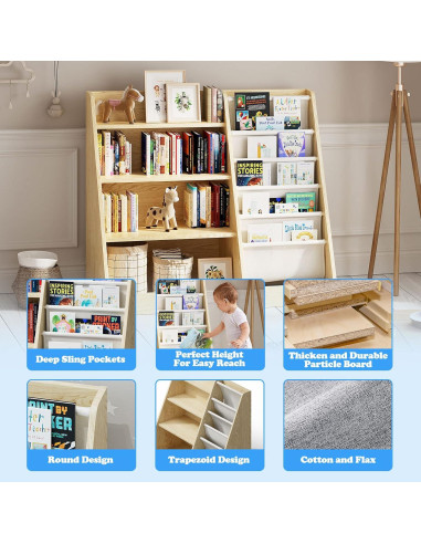 Estante de Libros para Niños HedoAjim 4 Niveles Burlywood