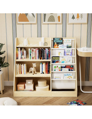 Estante de Libros para Niños HedoAjim 4 Niveles Burlywood