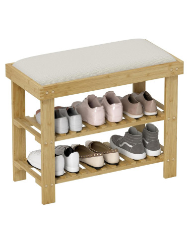 Banco de Entrada HOMCOM de Bambú con Almacenamiento y Cojín 60x29x49cm