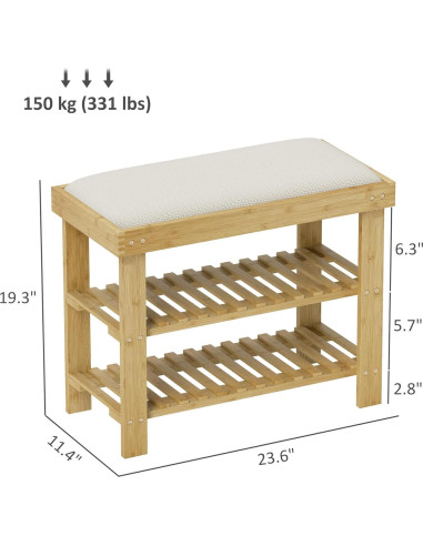 Banco de Entrada HOMCOM de Bambú con Almacenamiento y Cojín 60x29x49cm